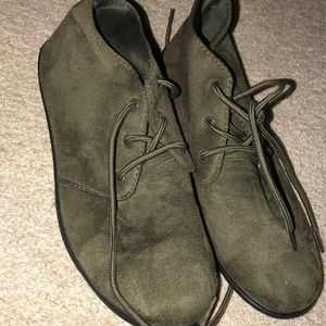 green suede booties